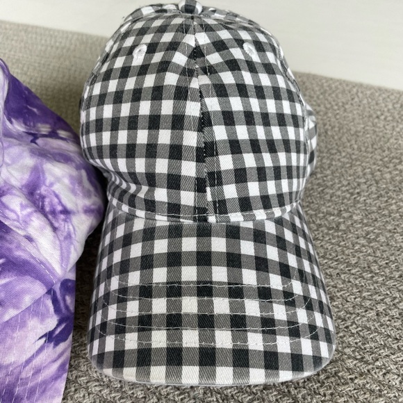Set/3 Adjustable Baseball Hats Black White Gingham Purple Tie Dye Gold Corduroy - Picture 4 of 12